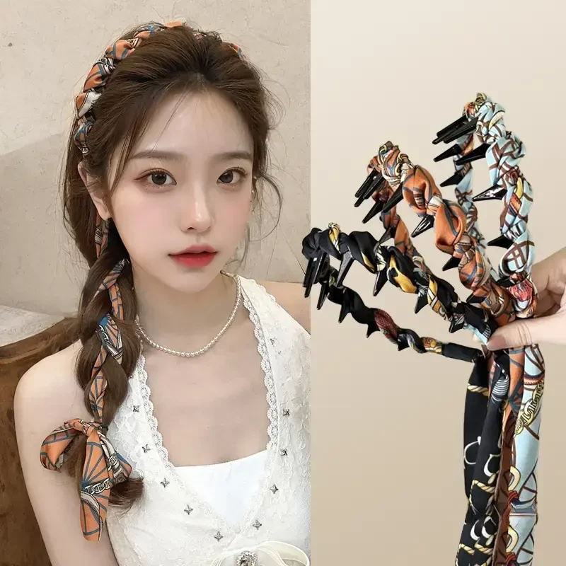 复古链条缎面飘带发箍女高颅顶显脸小发卡气质编发高级感发带箍