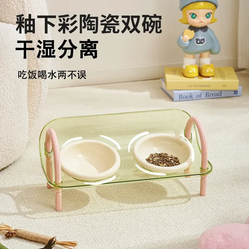 猫碗狗碗宠物双碗食盆多巴胺狗盆猫咪水碗陶瓷防漏食护颈碗大容量
