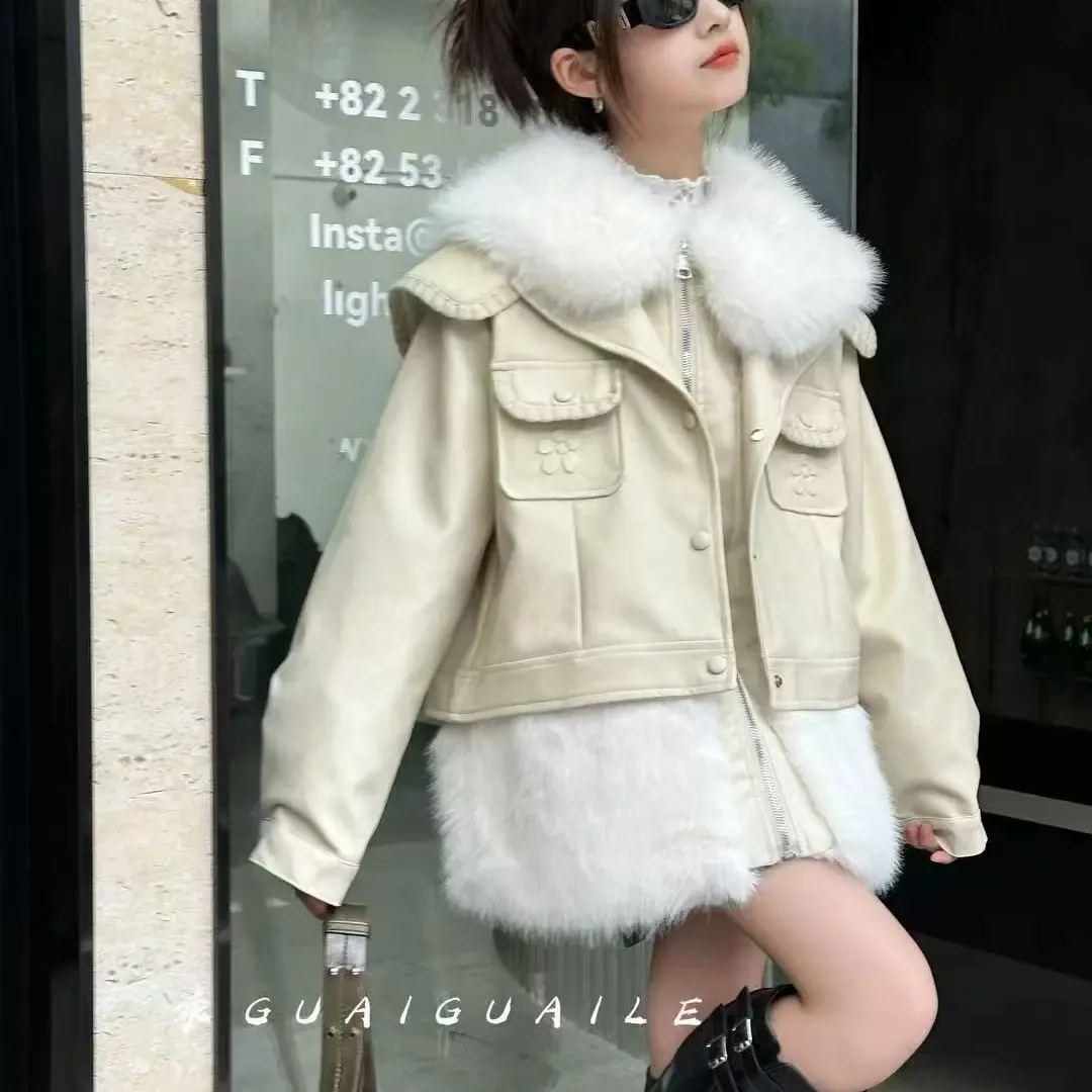女童毛毛翻领外套（可脱卸）乖乖乐