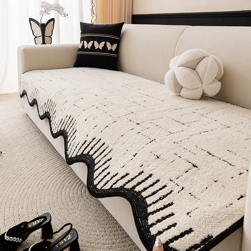 轻奢高级感皮沙发垫秋冬季2025新款毛绒一片式直排防滑坐垫子盖布