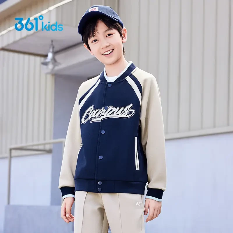 361°kids儿童中大童2025年秋冬时尚休闲运动圆领针织外套棒球服