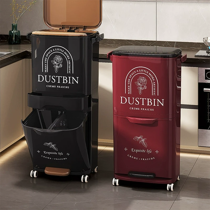 厨房垃圾桶家用带盖2025新款厨余干湿分离分类日式大容量高款防NY