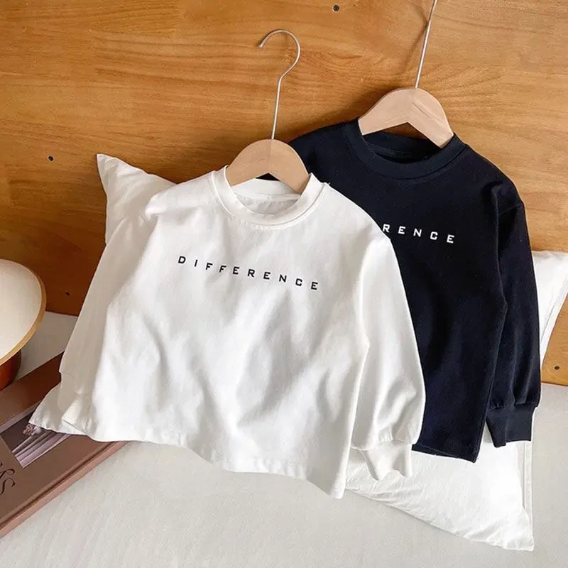 儿童洋气长袖T恤2024春季宽松简约打底衫小童宝宝春装纯棉上衣潮