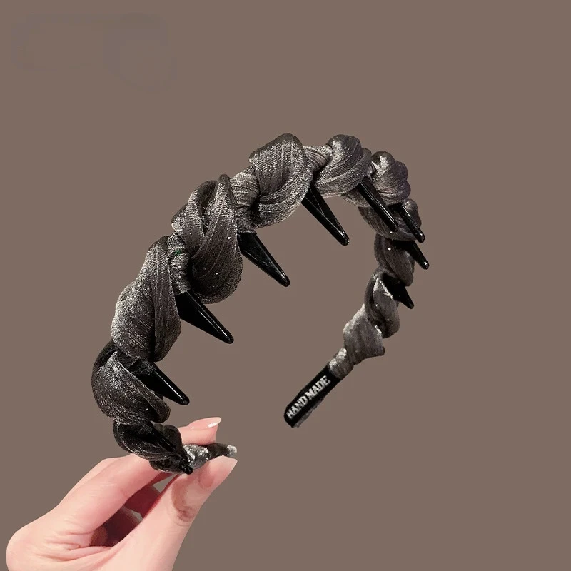 甜美风新款外出百搭女高颅顶珠光纱发箍防滑齿带压发带