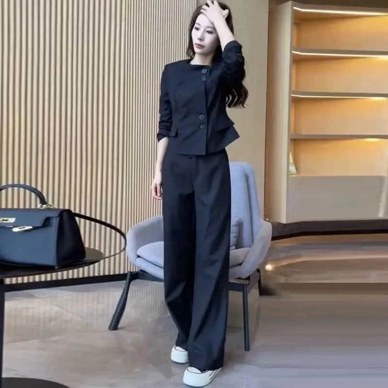 时尚套装女2025春秋新款时髦洋气显瘦西装外套阔腿裤女神范两件套