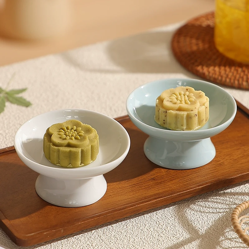 复古中式禅意糕点盘托盘精致茶点盘陶瓷小号干果碟摆台高足点心盘