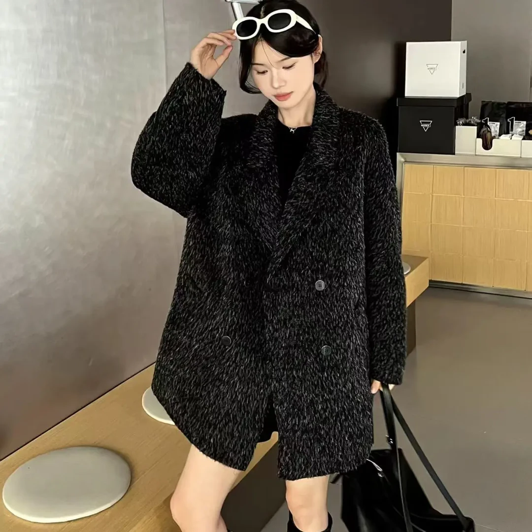 秋冬新款韩版中长款双面羊毛高级感显瘦毛呢大衣女外套