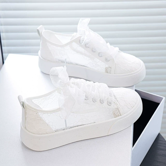 透气小白鞋女鞋子2025新款夏季网鞋爆款百搭厚底蕾丝薄款休闲板鞋