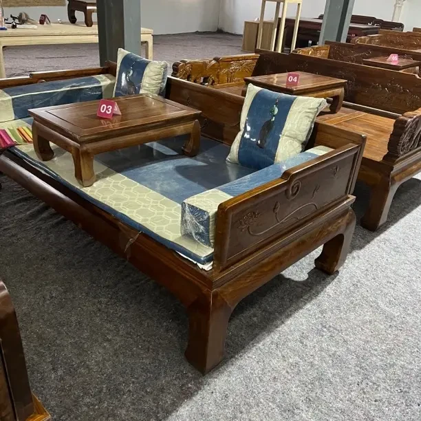老榆木一枝花款罗汉床榫卯结构新中式实木沙发床榻客厅茶室