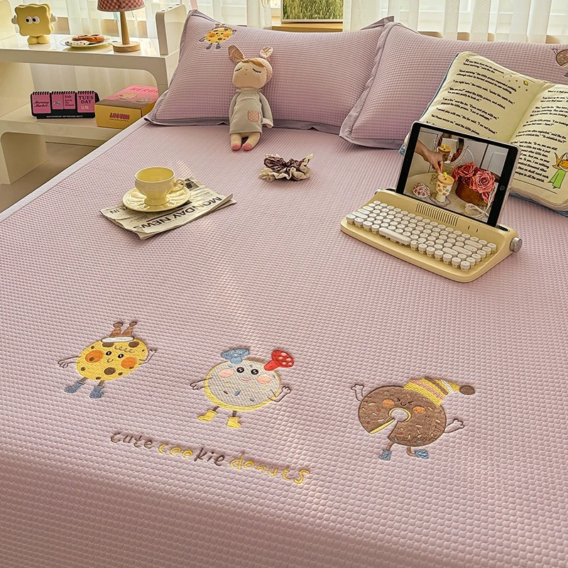 夏季华夫格冰豆豆凉席床垫三件套卡通凉感冰丝床单空调软席夏凉垫