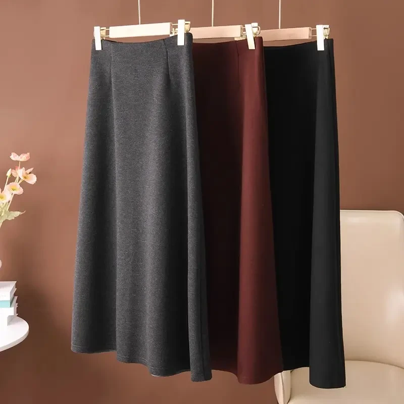 高品质醋酸羊毛半身裙2025新款加绒加厚高腰显瘦气质大摆半身裙