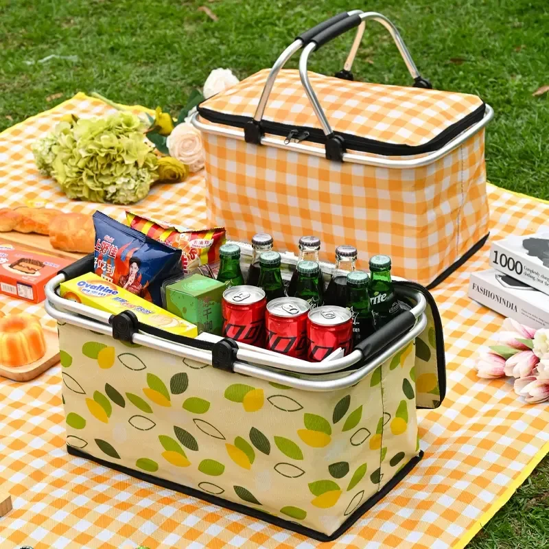 可折叠野餐篮户外春游露营大容量手提篮加厚多功能便携户外保温篮