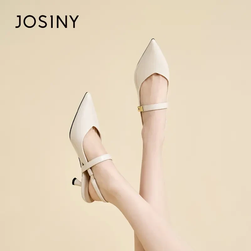 卓诗尼尖头细跟凉鞋2025春夏法式包头玛丽珍鞋细跟扣带百搭女凉鞋