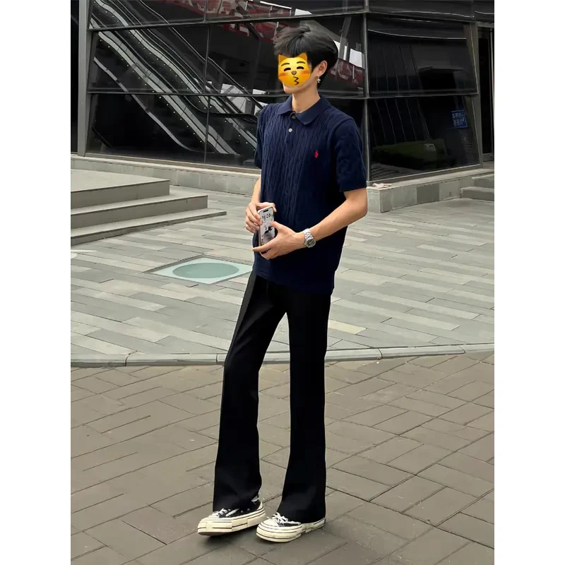 黑色高级感弯刀西裤男夏季凉感显腿长直筒休闲裤垂坠感修身微喇裤