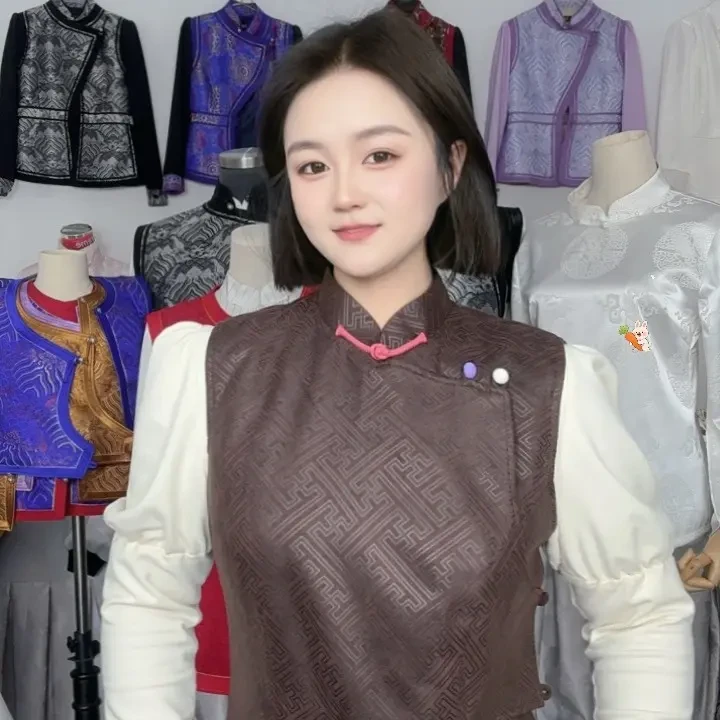 新蒙式仿皮印花万字纹男女同款民族风马甲