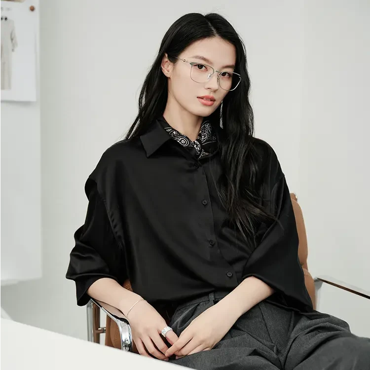 美洋MEIYANG 滑溜溜真丝衬衫 可机洗桑蚕丝|翻领长袖衬衣