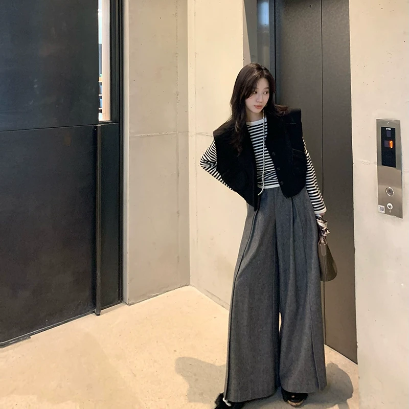 宽松精纺超细羊毛阔腿休闲裤 QK233080