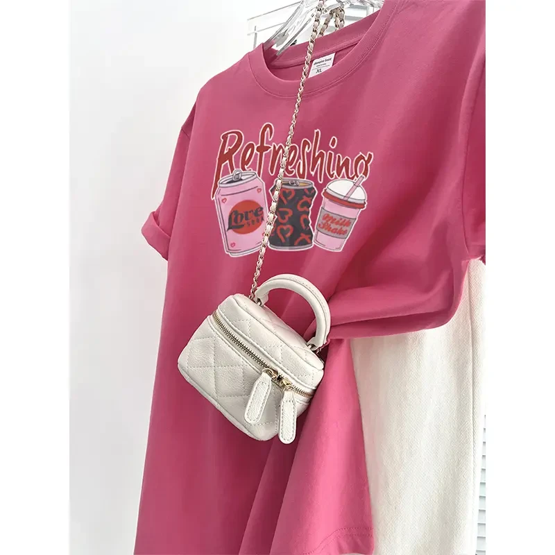 夏日多巴胺凉爽半袖肉桂粉红色半袖低饱和度显白纯棉内搭百搭通勤