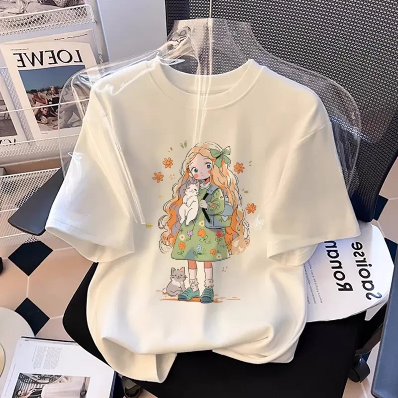 女童纯棉短袖2025夏装新款儿童夏季可爱印花时尚百搭潮流半袖上衣