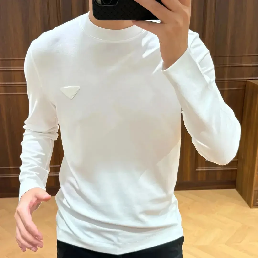 男士长袖打底衫时尚圆领卫衣简约纯色白色T恤休闲百搭高品质上衣