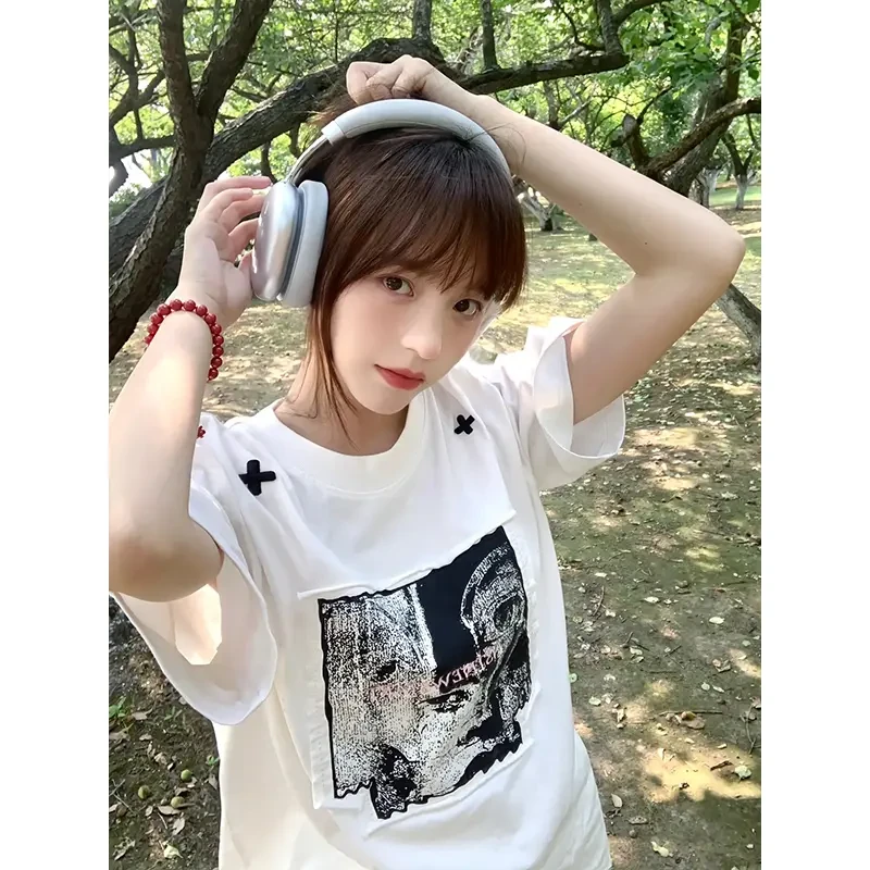 发芽映象感计划贴布刺绣正肩短袖T恤男女款夏季穿搭穿搭情侣半袖