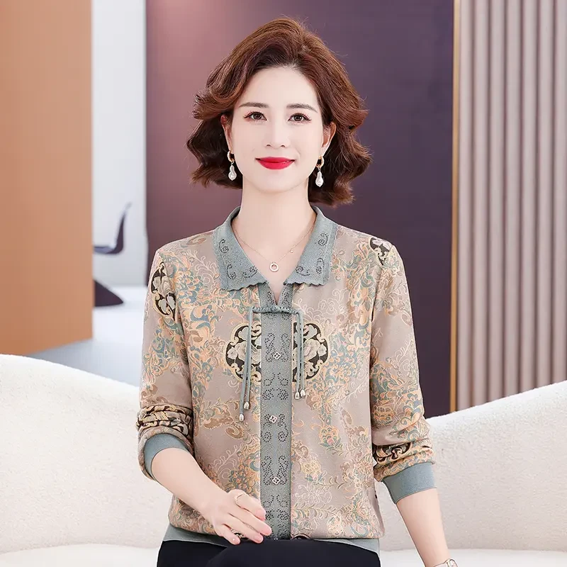 新中式妈妈装春秋新款中老年长袖翻领上衣洋气时尚减龄妈妈装夏季