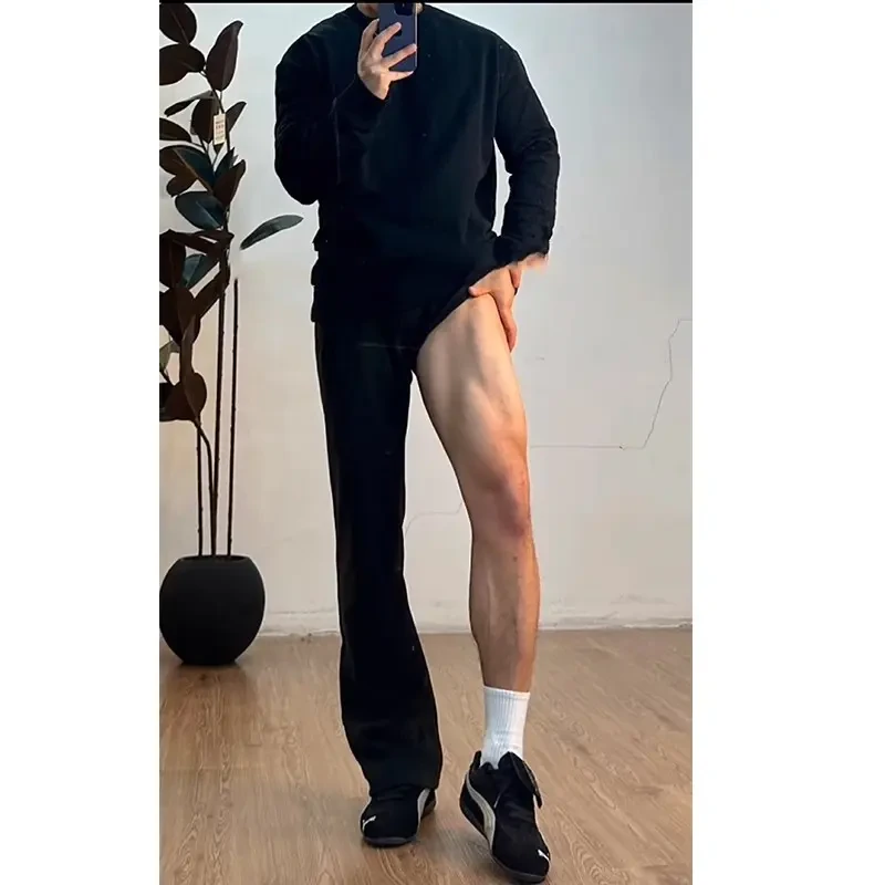 美式弯刀西裤男生显瘦夏季休闲西装裤高级感直筒cleanfit微喇裤子