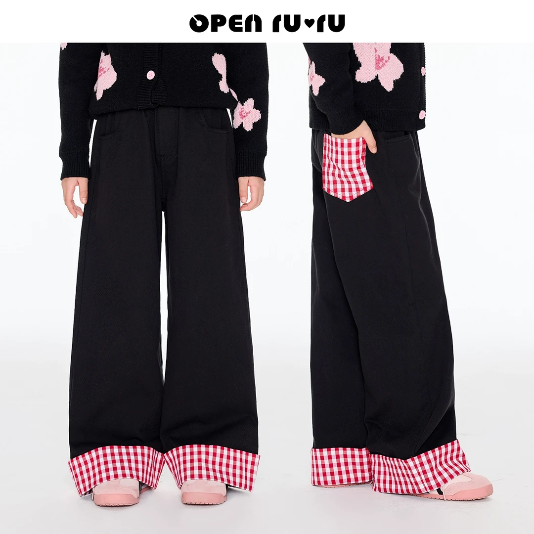 Opennunu女童复古牛仔阔腿裤2025春季儿童设计感软糯休闲儿童服装