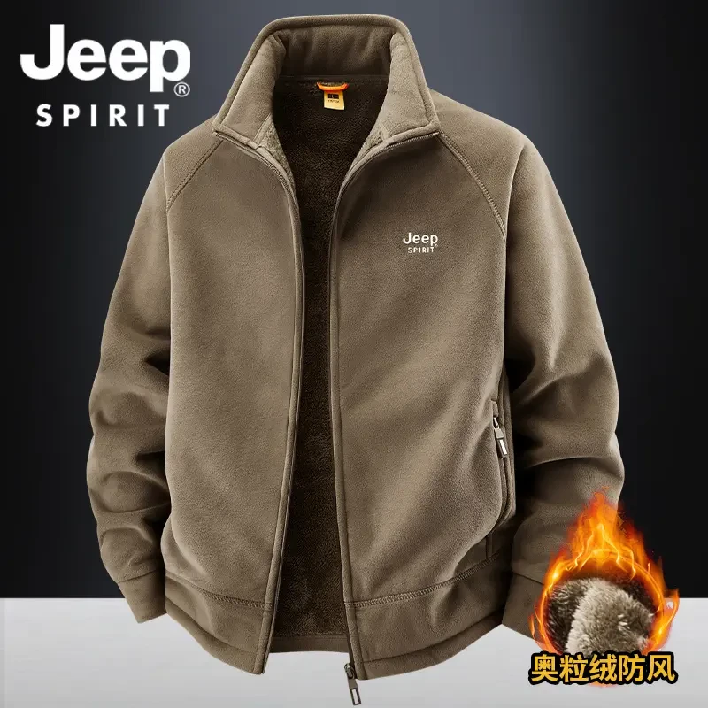jeep吉普奥粒绒夹克外套拉链开衫男士秋冬保暖立领休闲户外棉服男