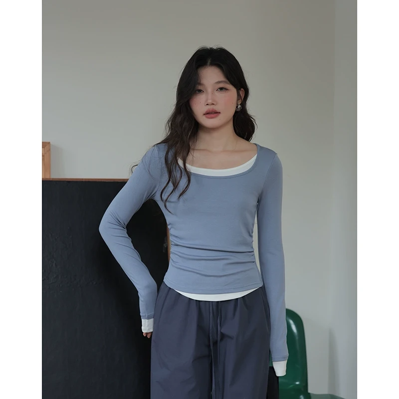 【1.18清清】觅定假两件长袖T恤设计感小众修身短款DS10691