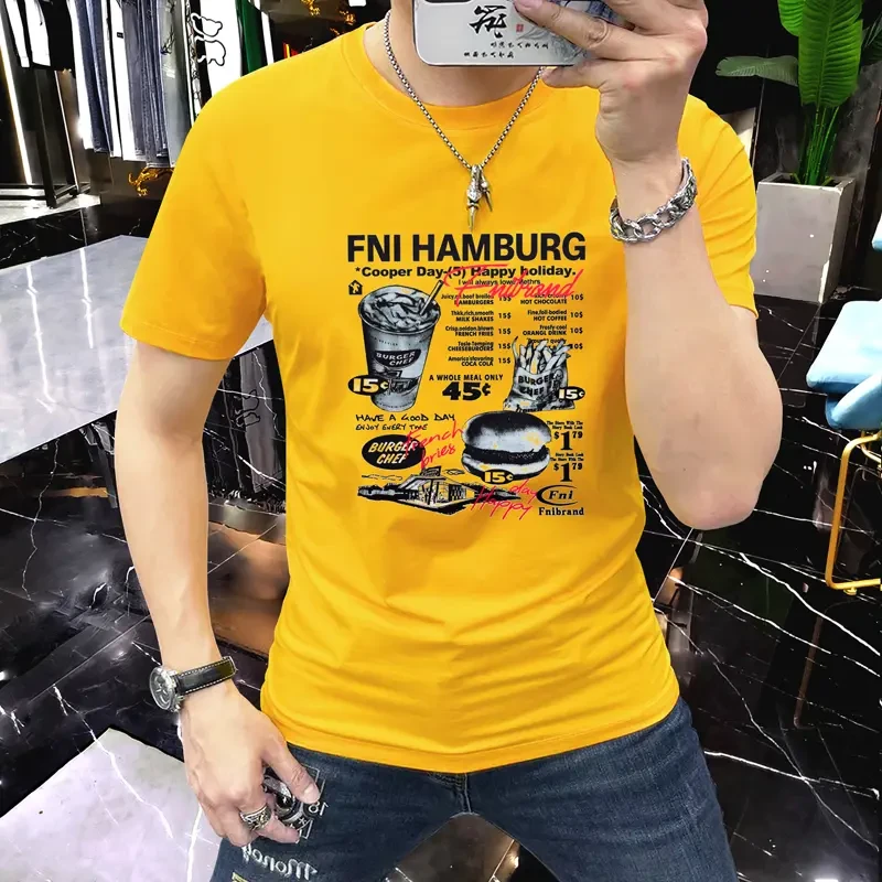 印花短袖圆领奢简约夏季短袖T恤帅气上衣ins潮流半袖高级感男装t