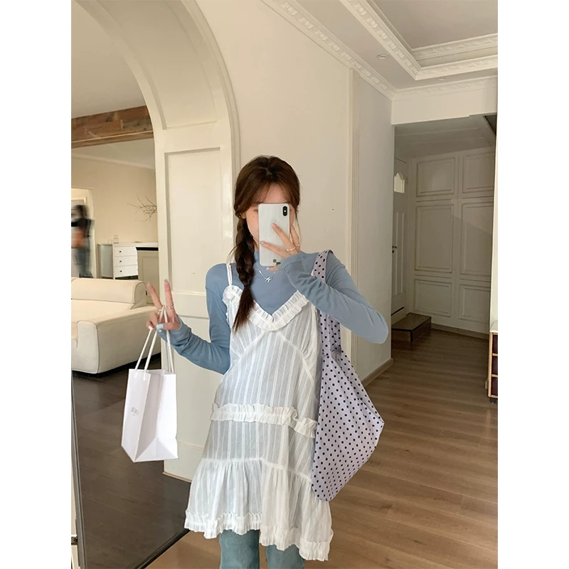 【年货捡漏】乌77花边吊带裙女显瘦T恤小个子韩系叠穿罩裙两件套