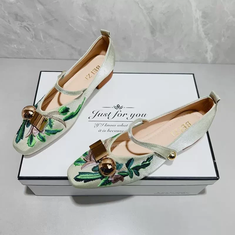 国风新中式粗跟玛丽珍鞋女2025春季新款复古刺绣汉服旗袍软底单鞋