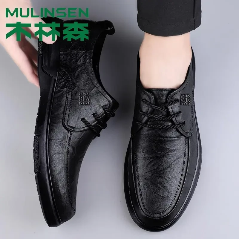 木林森男鞋2025春秋款男士商务休闲皮鞋男款软皮增高鞋男透气鞋子