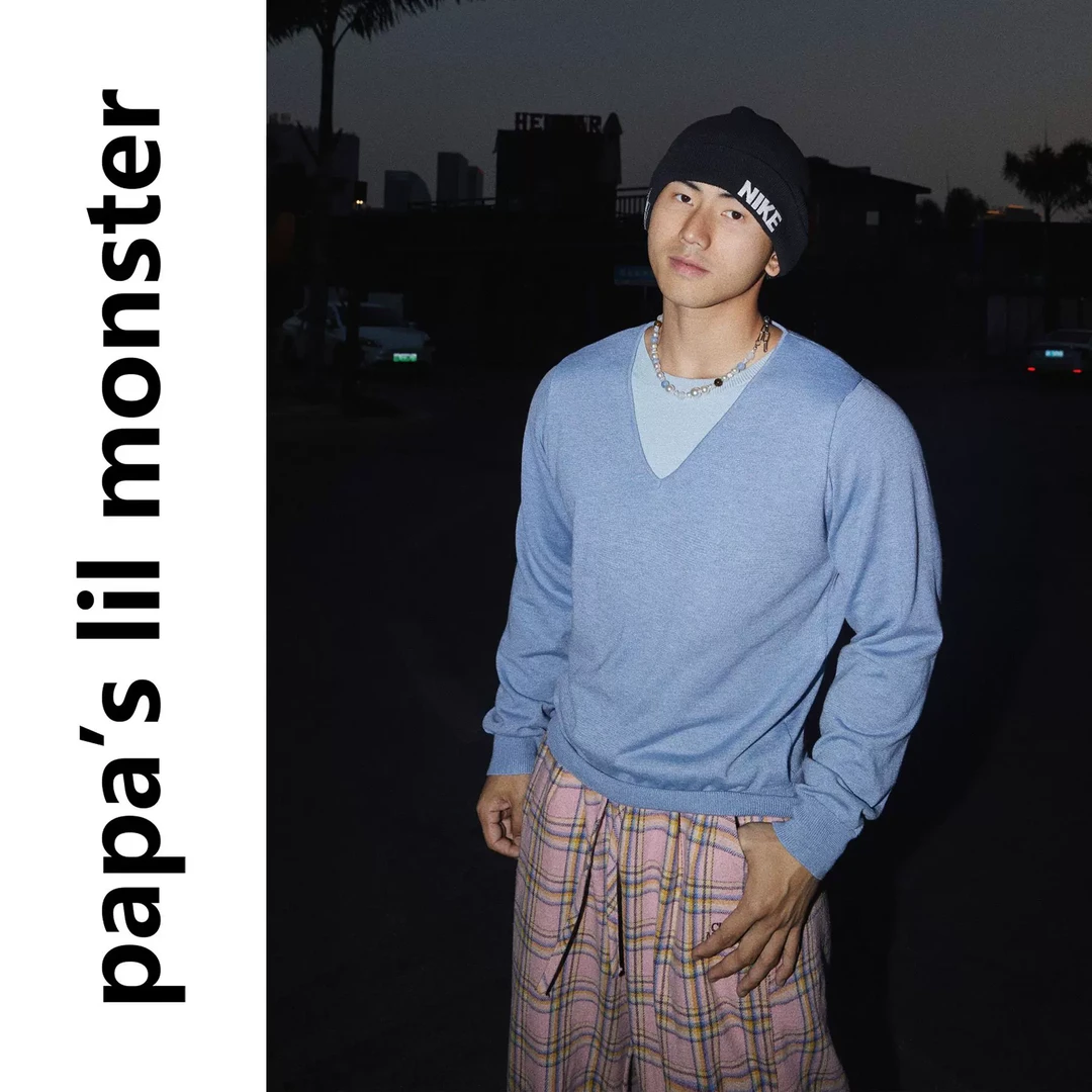 PAPASLILMONSTER【原创】美式轻奢假两件V领针织衫男百搭上衣女