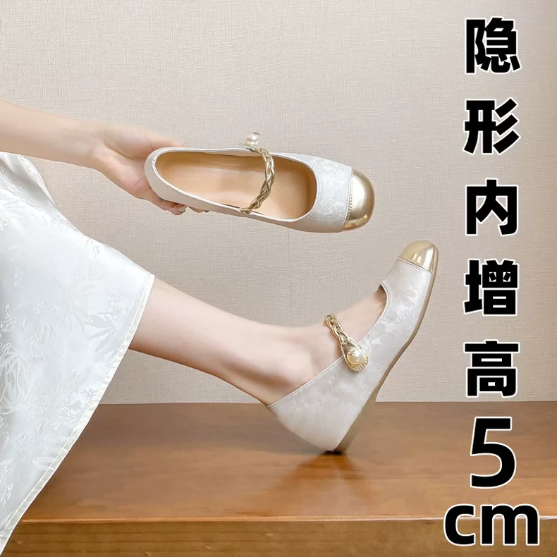 内增高5cm小个子玛丽珍鞋女2025新款中式厚底鞋女款半拖单鞋