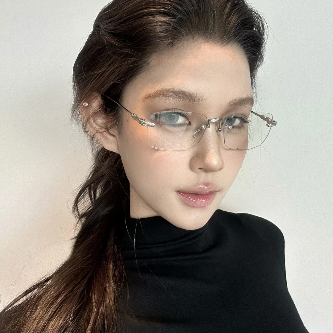 网红无边框近视眼镜女款高智感纯欲素颜显白