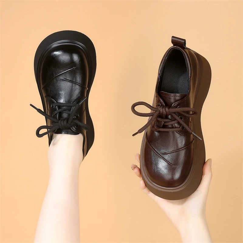 厚底增高乐福鞋女2025春秋新款百搭复古软底单鞋黑色英伦风小皮鞋