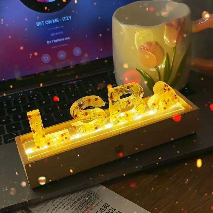 字母滴胶干花永生花小夜灯手工diy材料包生日礼物情人节送女朋友