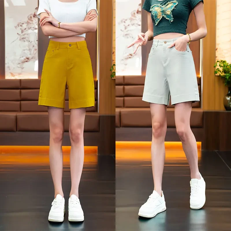 2025夏季薄款四分休闲短裤高腰显瘦牛仔宽松时尚百搭韩版阔腿外穿