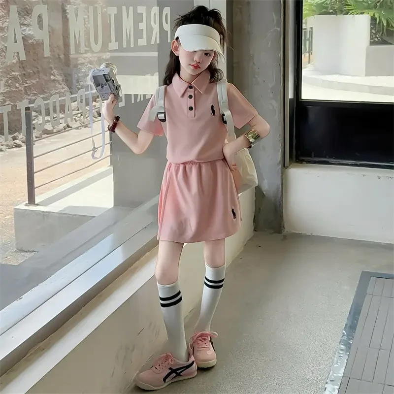 女童夏季套装20256新款时尚运动服儿童休闲短袖Polo衫裙裤两件套