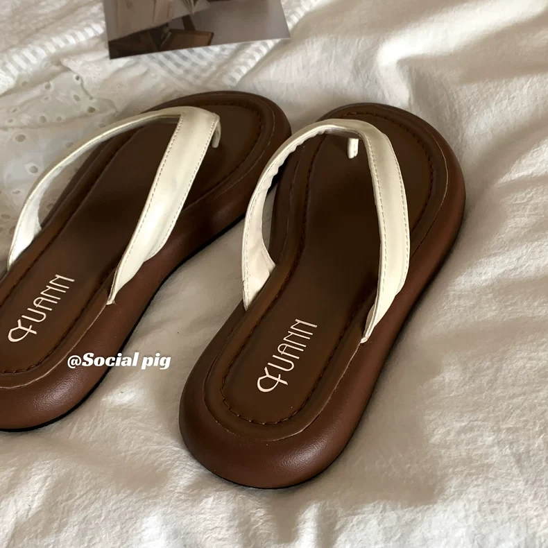 夏季随心穿~韩国复古简约夹趾凉拖鞋女夏外穿平底人字拖沙滩鞋