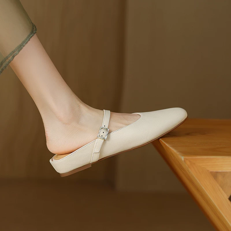 法式晚风真皮坡跟包头半拖鞋夏外穿内增高懒人穆勒鞋女大码41一43