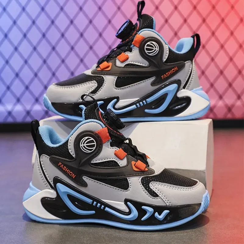 科比联名男童鞋春冬新款皮面防水男孩防滑软底篮球鞋儿童运动鞋潮