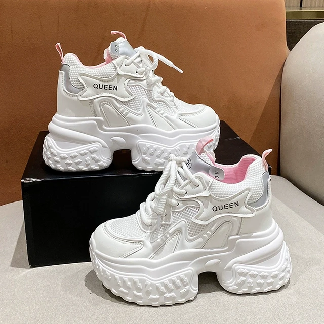 内增高老爹鞋女2025夏季新款鞋子女鞋坡跟网面透气9CM厚底休闲鞋