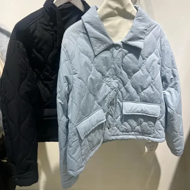 翻领韩系马卡龙色菱格保暖棉服外套女冬季减龄休闲长袖上衣