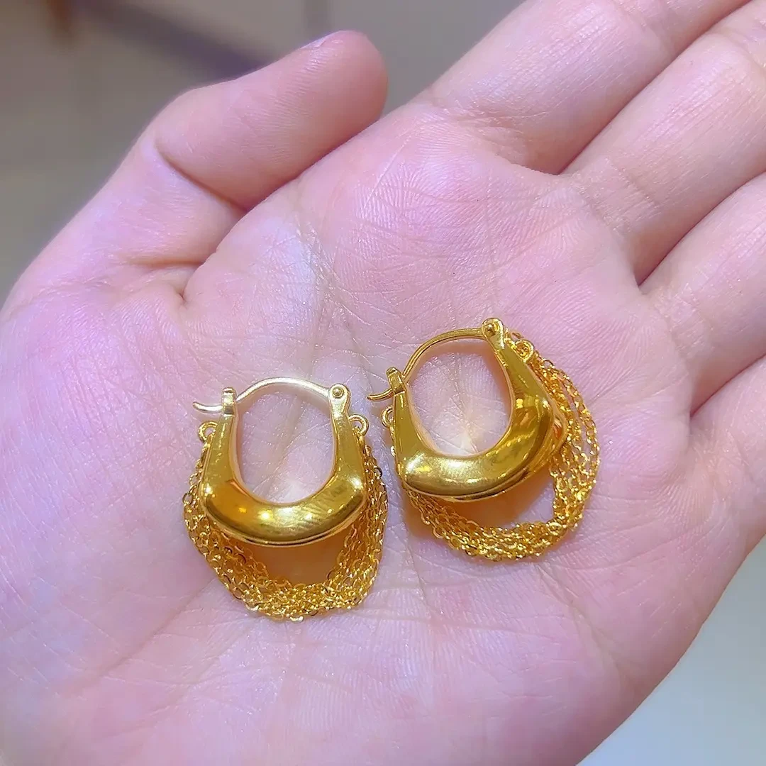 足金复古流苏耳饰5.7g