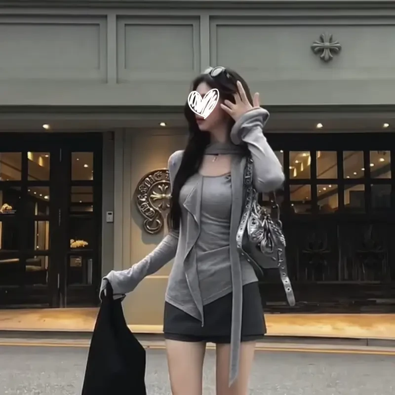 2025年早秋新款女生韩系ins衣服修身显瘦百搭纯欲慵懒风女装T恤