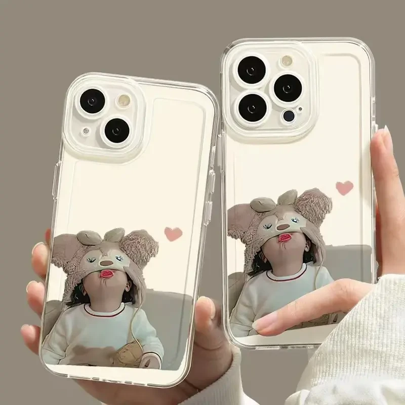 趣味熊帽女孩适用苹果16/15手机壳可爱14Promax/13/X软套11新款