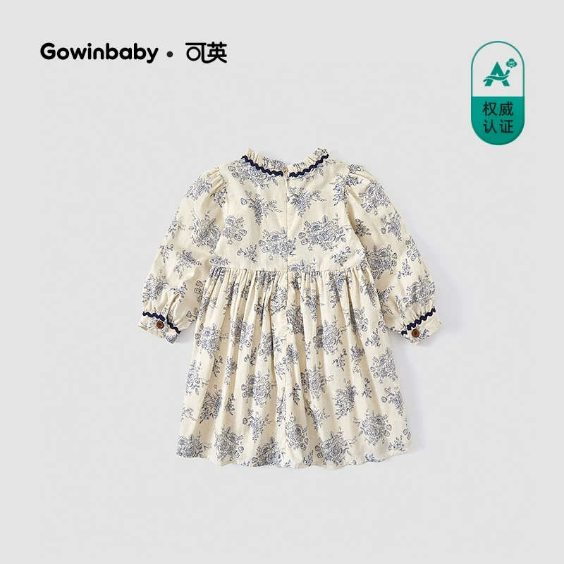 可英女童连衣裙法式甜美2025春秋女宝印花公主裙女孩泡泡袖碎花裙